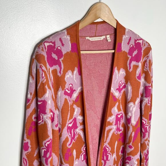 Soft Surroundings Long Sleeve Open Front Cardigan Sweater XLP Orange Floral - Picture 4 of 9